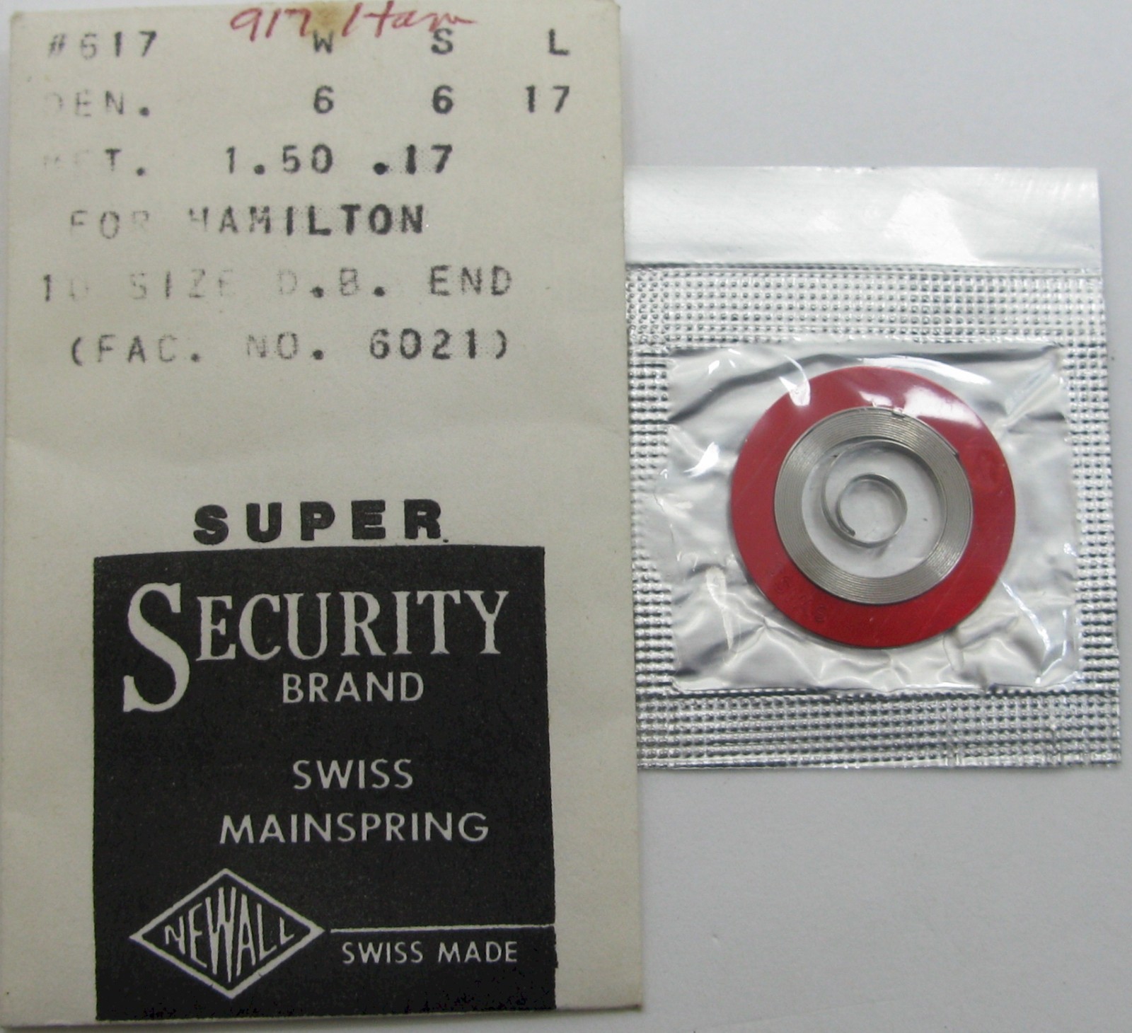 Hamilton 10s watch 6021 T + DB end Mainspring x 1 piece white alloy Newall #617