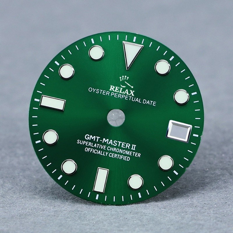 28.5mm GMT Watch Dial Blue Green Luminous For Nh34 Movement Watch Parts