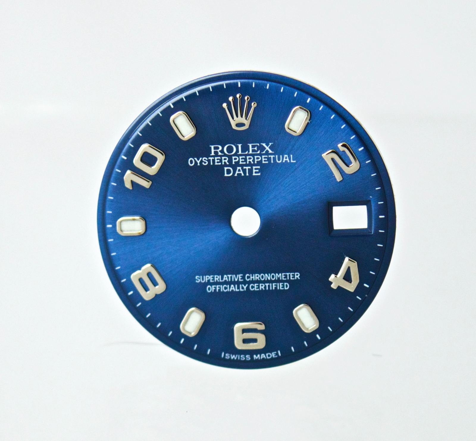 Ladies Rolex Blue 18K Oyster Perpetual Date Watch Dial with Luminous Markers
