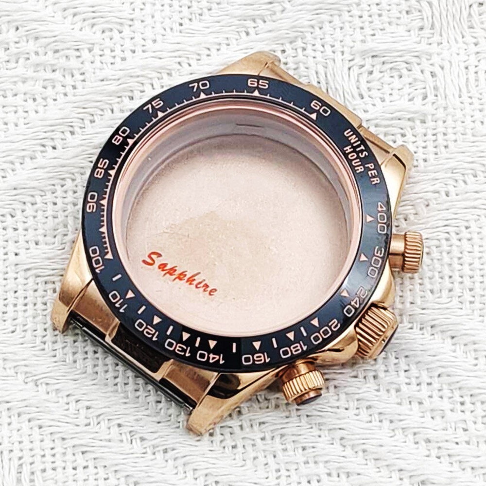 DIY 40mm Gold Color Stainless Steel Watch Case Sapphire Glass Fit VK63 Movement