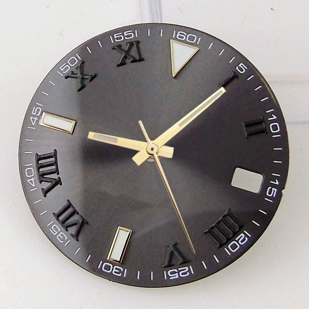 29mm Grey Sunburst Watch Dial Fit NH35A NH36A Movement Roman Number Marks Date