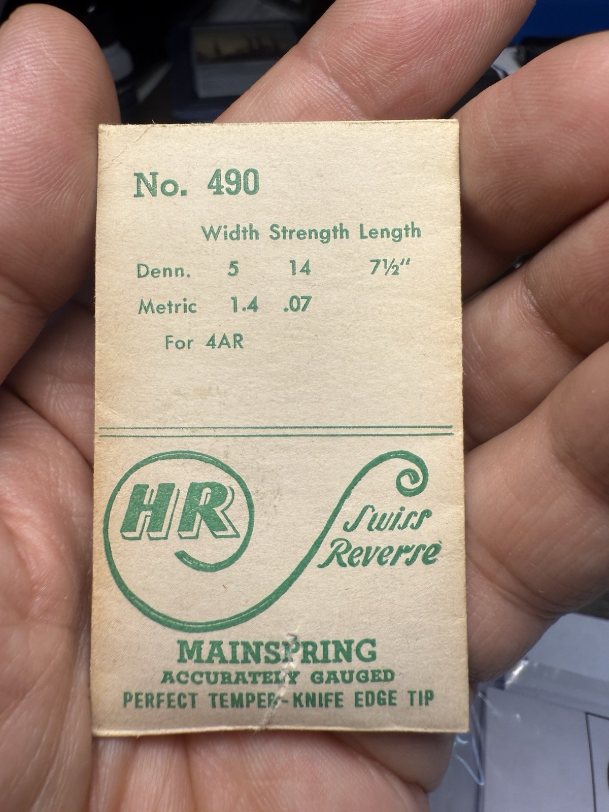 New Old Stock HR No. 490 Watch Mainspring – Swiss Reverse 1.4 x 0.07mm x 7½”