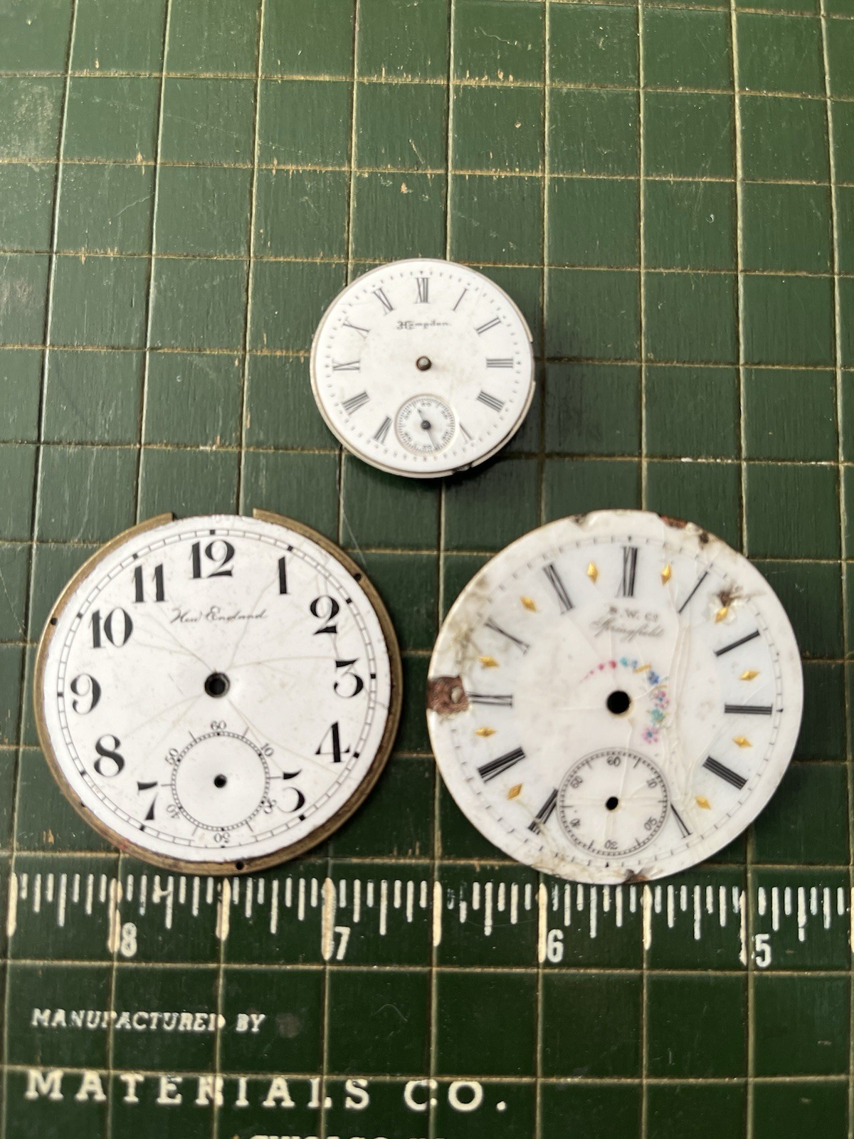 Illinois Springfield New England Pocket Watch Dial Hampden Movement Lot Of 3