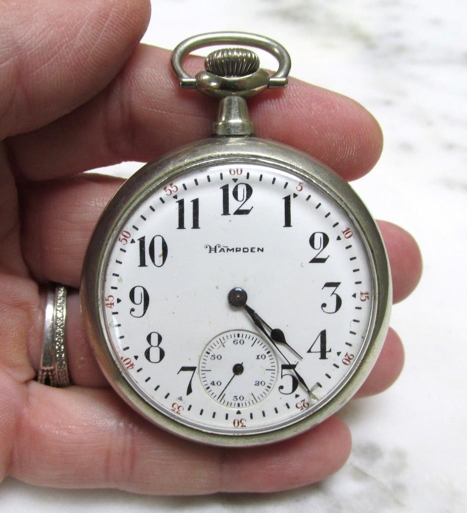 Antique 1914 Hampden Pocket Watch w/ Oresilver Case; 49mm ~ 7J ~ 4-E352