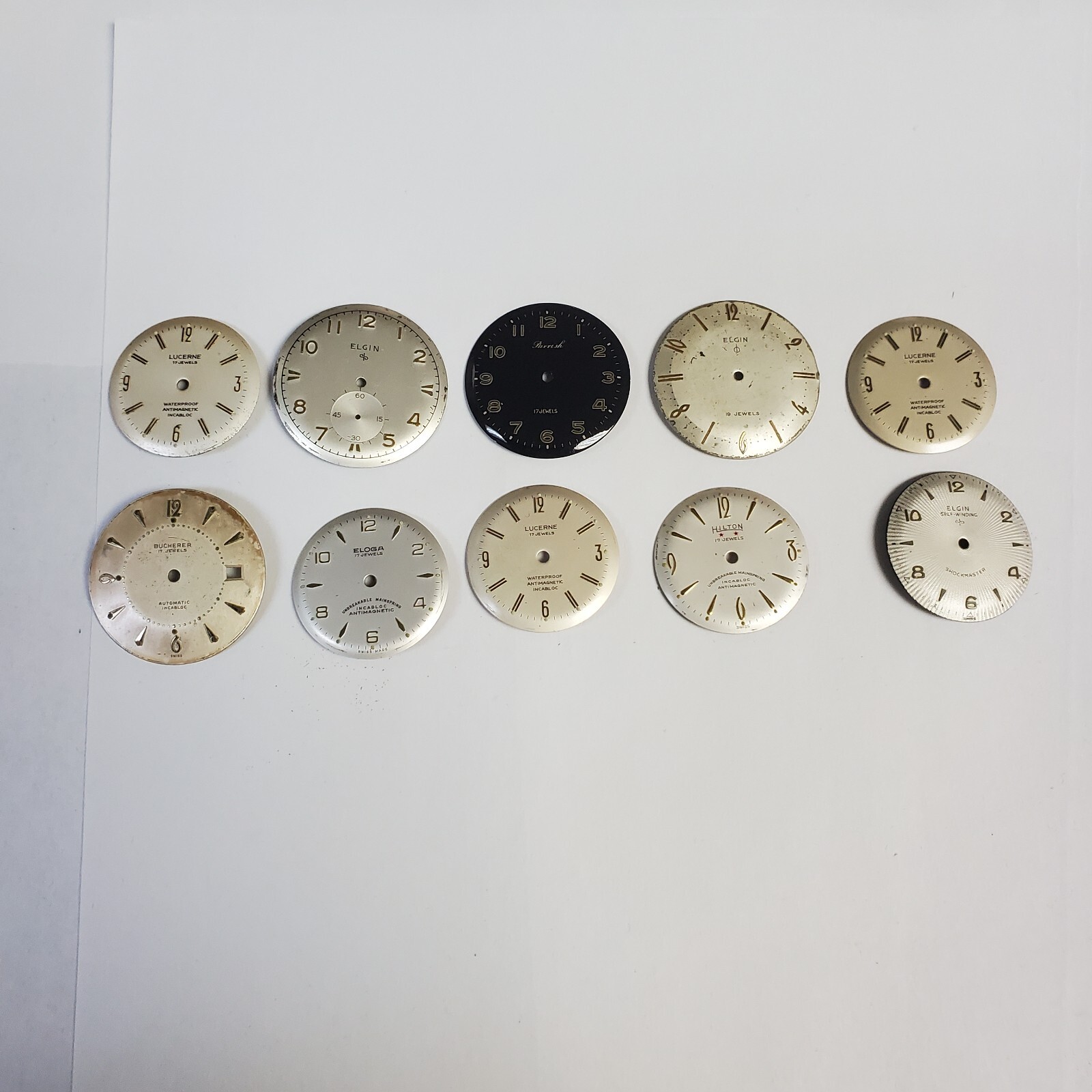 LOT OF 10+ USED/NEW WRIST WATCH DIALS LUCERNE,ELOGA,HILTON,ELGIN,PARIS