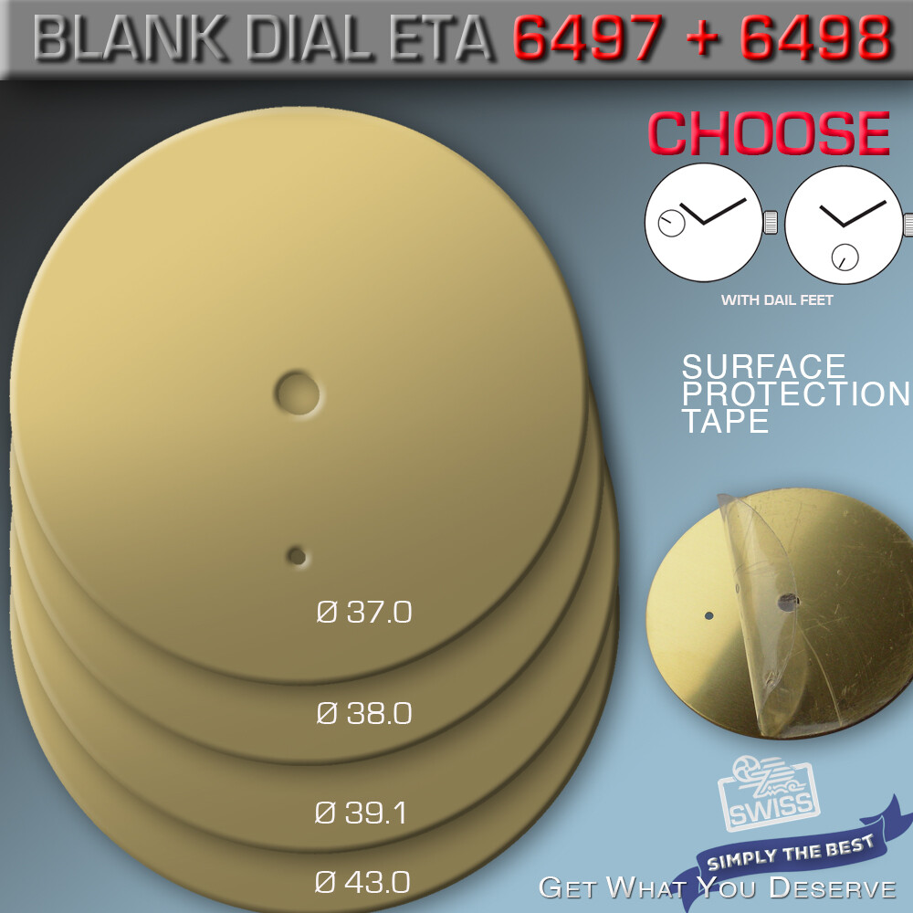 BLANK DIAL, ETA UNITAS 6497, 6498, Ø 37.0, 38.0, 39.1 mm, BRASS 0.4 mm