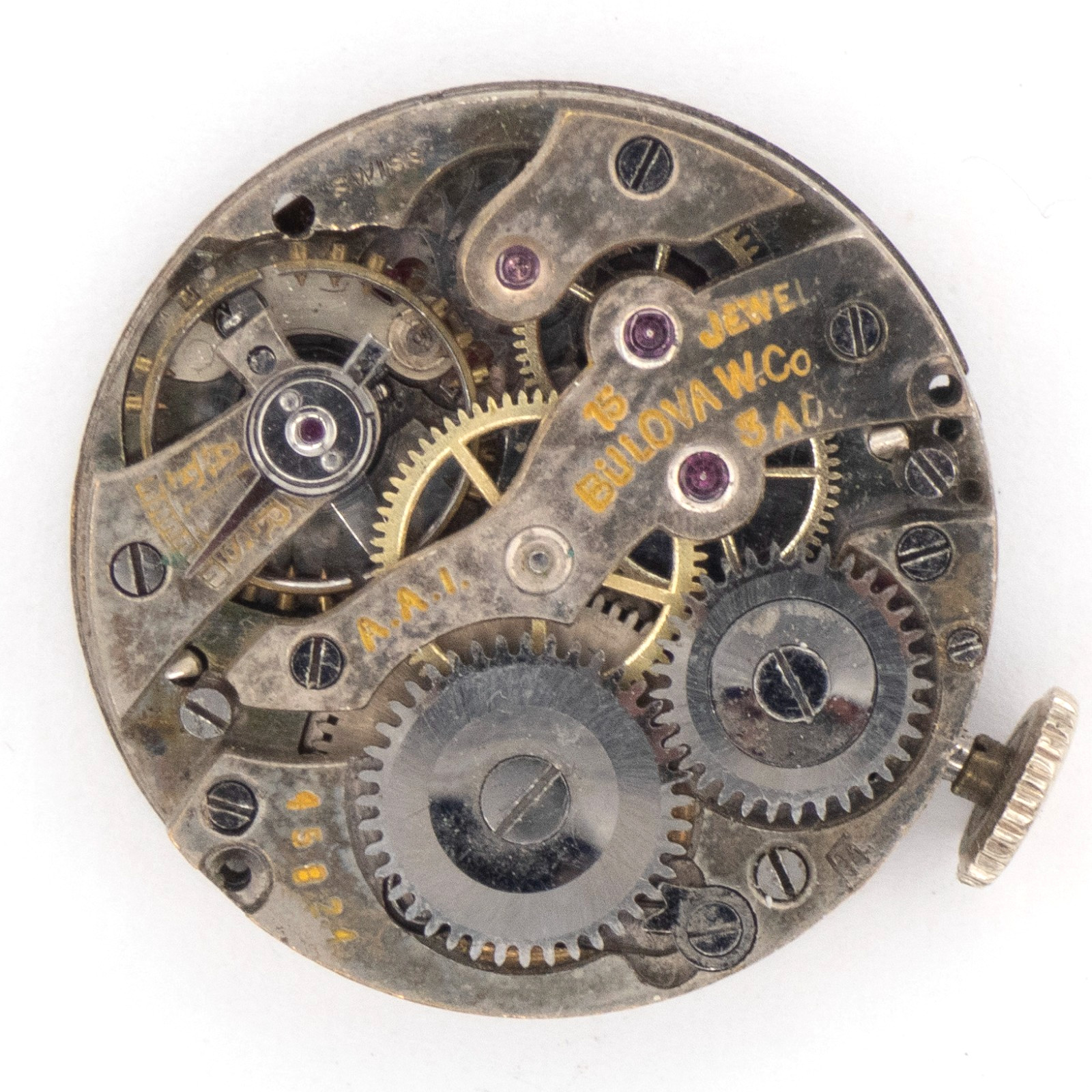 Vintage Bulova 22 x 5.3 mm 15-Jewel Wristwatch Movement, Runs