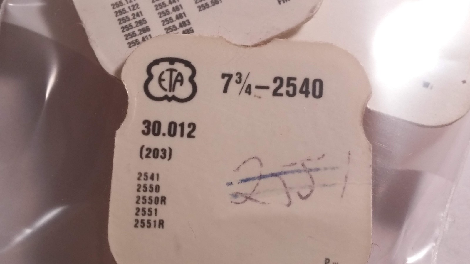LOT of ETA Parts 11 1/2 255.111, 3 3/4 202.001 240, 142/250, 7 3/4 2540 203. 4 p