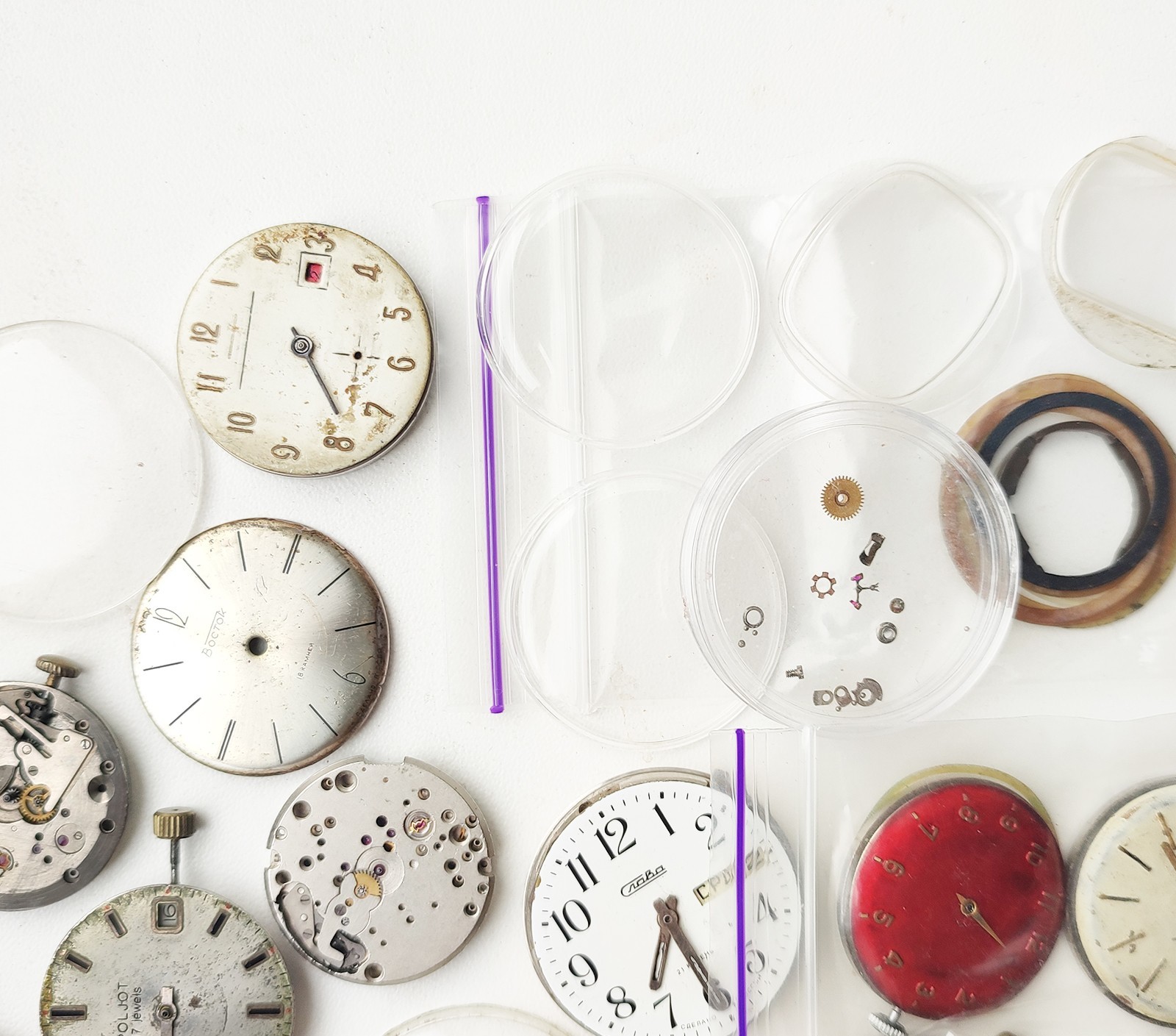 Many Soviet Movement Parts Poljot, Luch, Slava, Raketa, Zim mechanical watch lot
