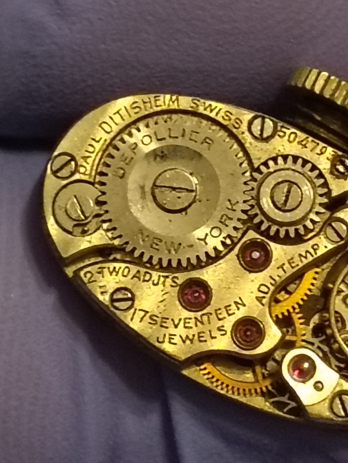 Vintage Paul Ditisheim Depollier New York Watch Movement For Parts. Untested