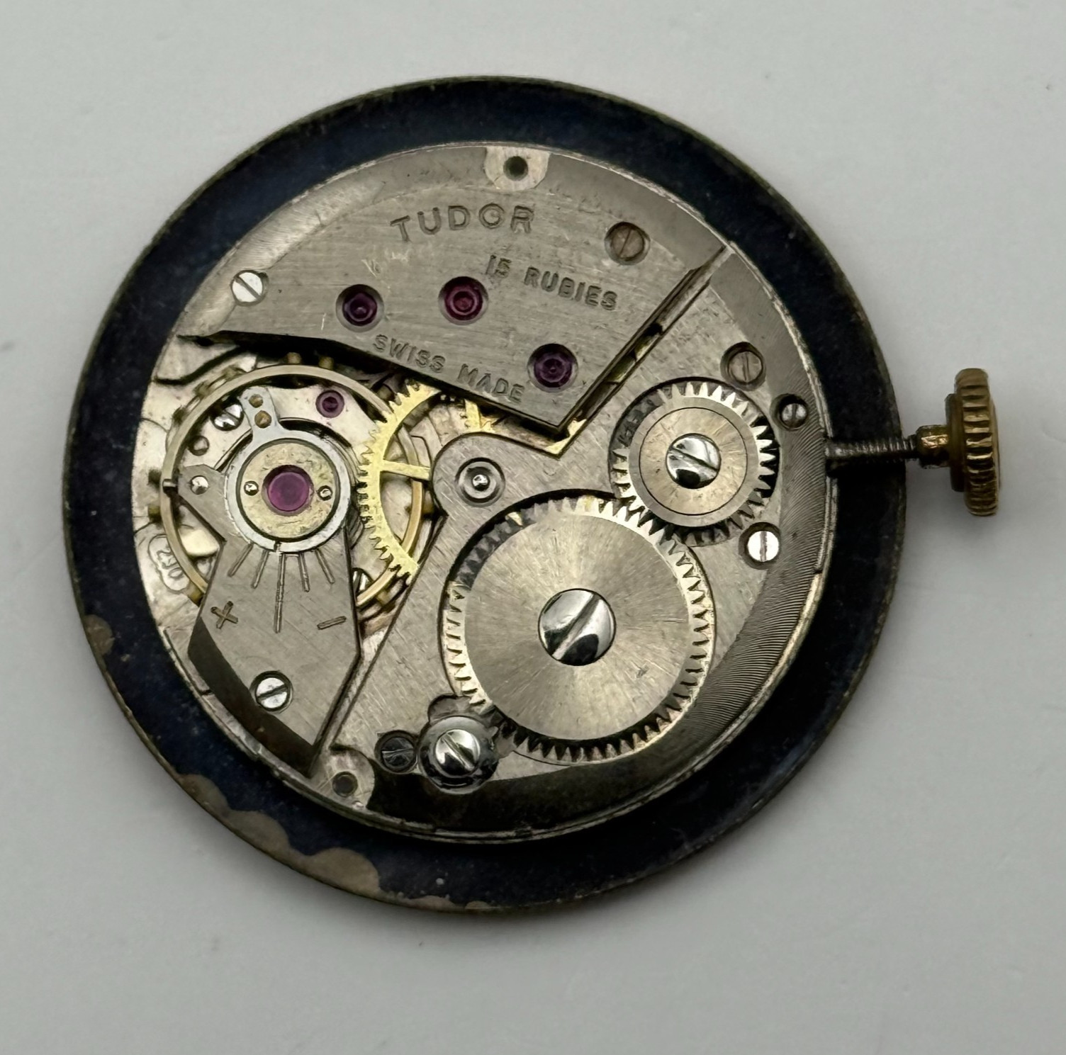 Tudor Watch Movement Running FEF 290 Rolex Crown For Parts / Restoration 23.6mm