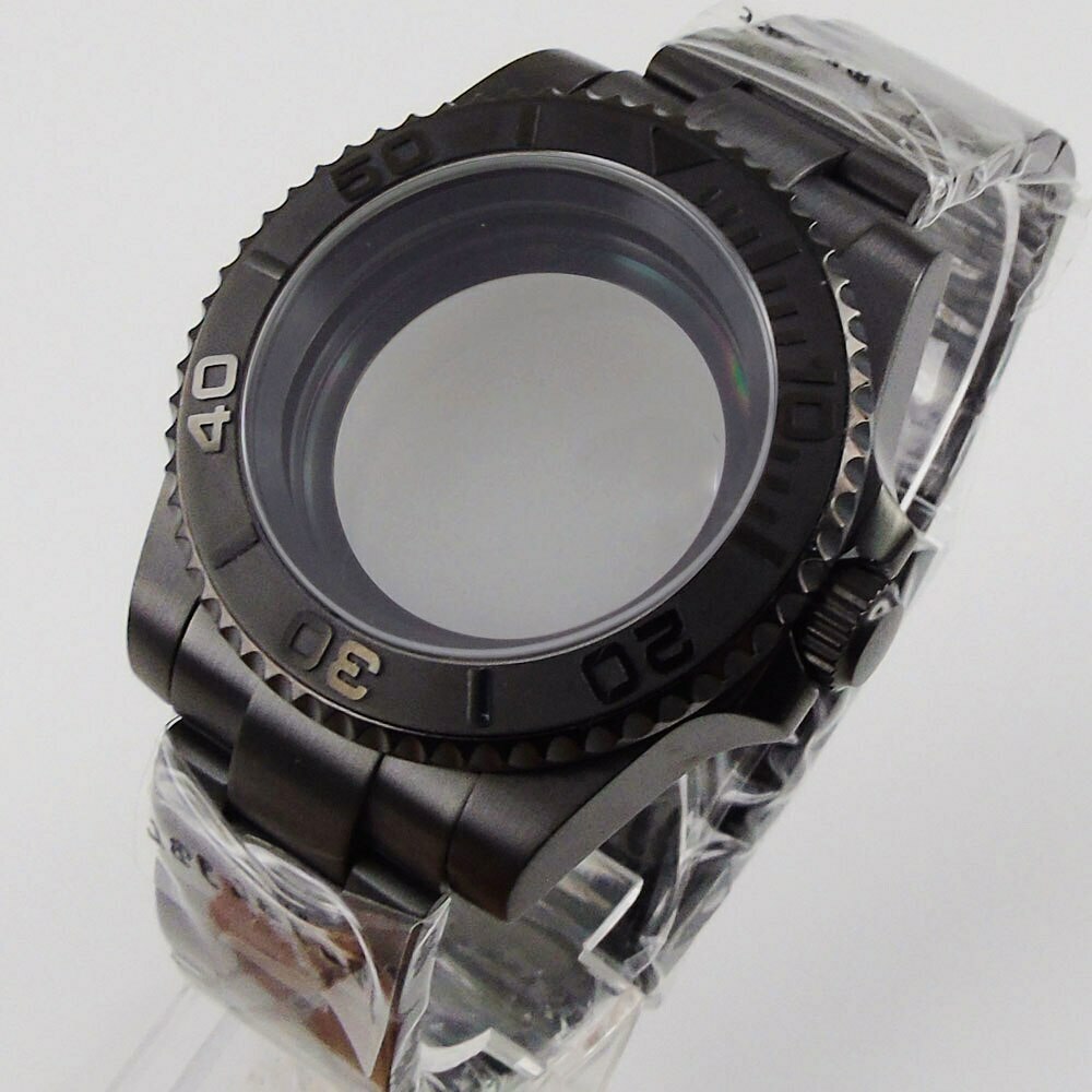 40mm Fit NH34 NH36A NH35A ETA2824 MIYOTA PT5000 Black Steel PVD Watch Case Part