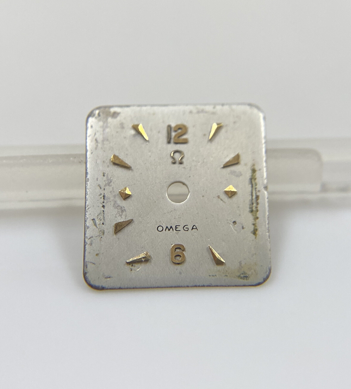 Original Vintage Omega Caliber 244 Silver/Gold Stick 13.2mm X 13.8mm Watch Dial