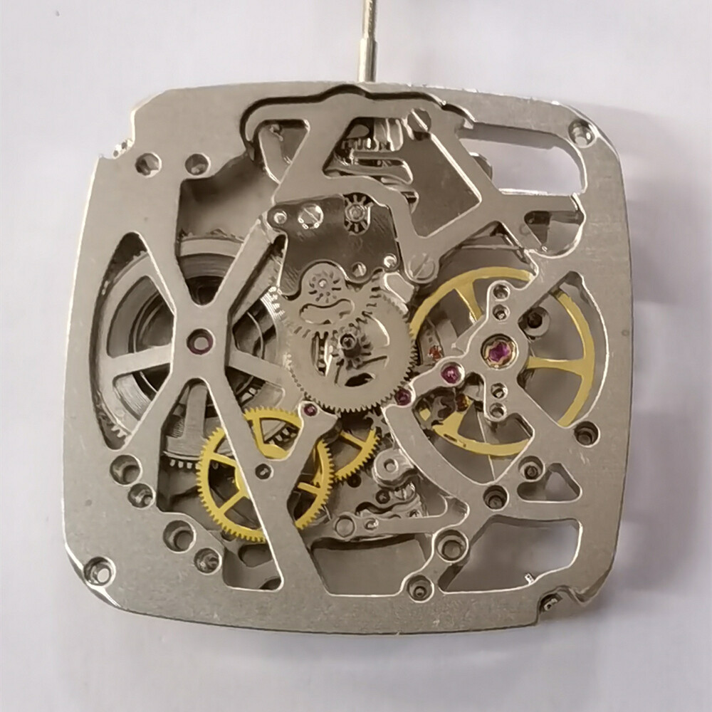 Square Automatic Mechanical Movement Tianjin Seagull ST25 Silver 3 Hands Hollow