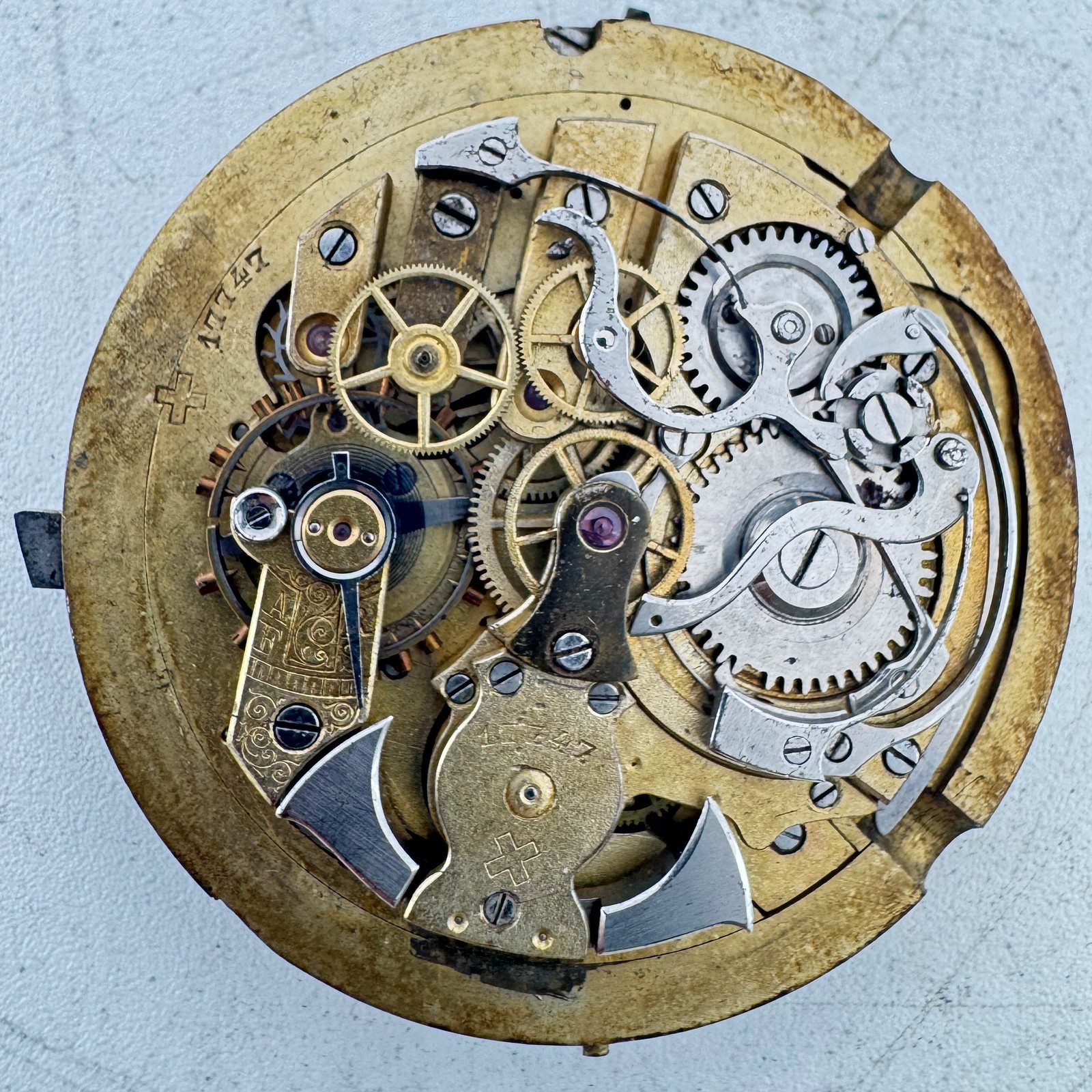 Antique Unbranded Repeater Chronograph Hunter Pocket Watch Movement Swiss Roman