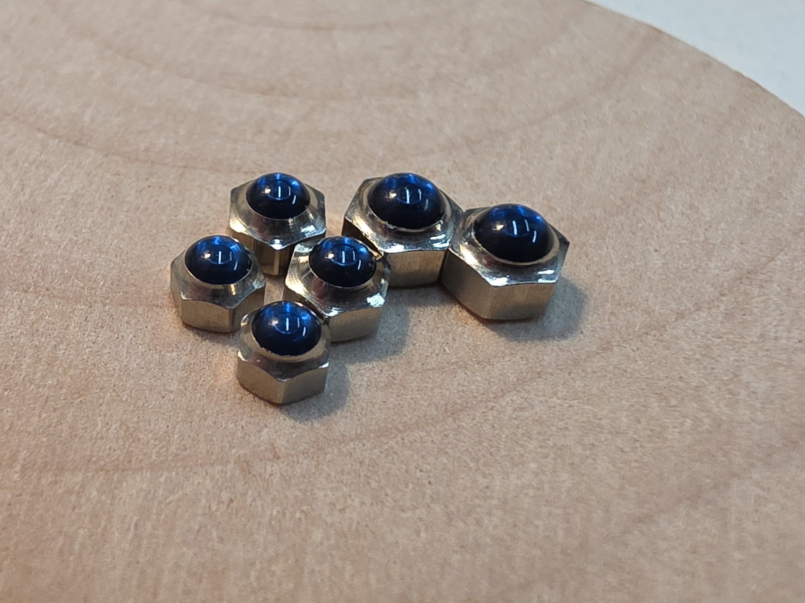 Lot Of 6 NOS Blue Cabochon Silver-Tone Wristwatch Crowns-3 Sizes, 3.44mm-4.42mm