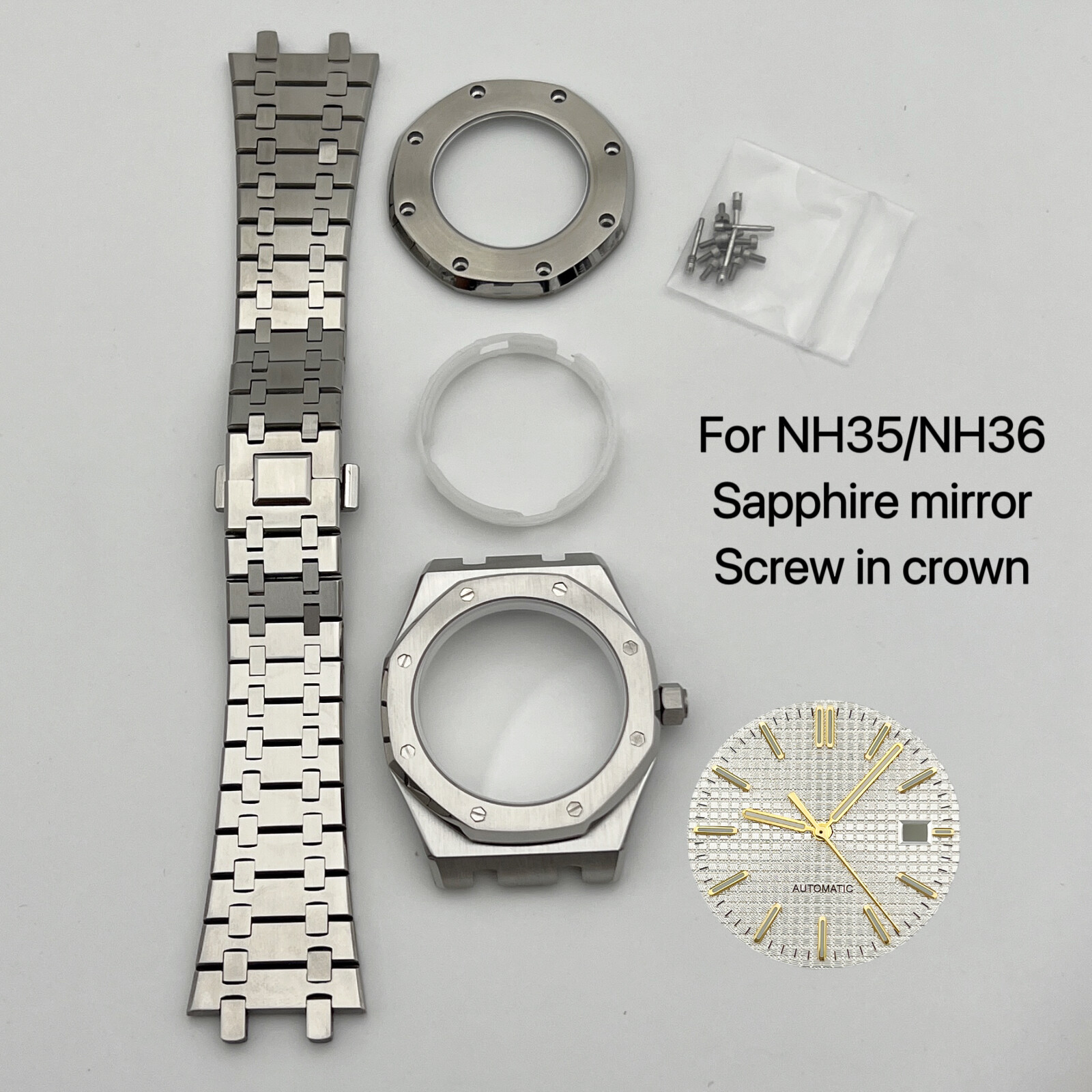 NH35 Case 41mm + Strap + Dial+hand Sapphire Glass for NH35/NH36 Movement
