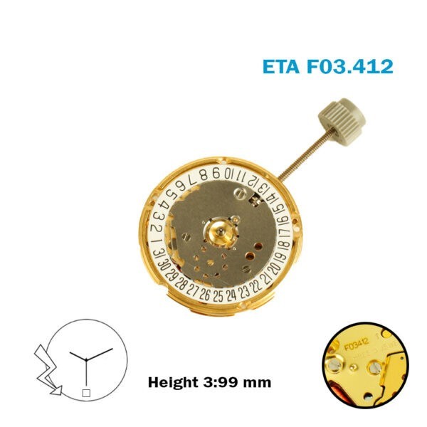 ETA F03.412 SWISS🇨🇭 Watch Movement- White Date Disk at 6-3 Hands-Height 3.99mm