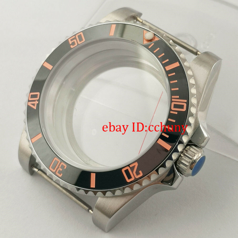 40mm Sapphire Watch Case Black ceramics Bezel Pink Number Fit NH35 NH36 Movement