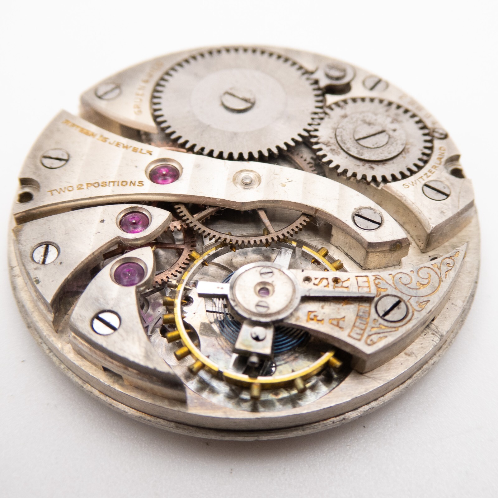 Gruen Semithin Caliber 754 15-Jewel 2-Adjustment Antique Pocket Watch Movement