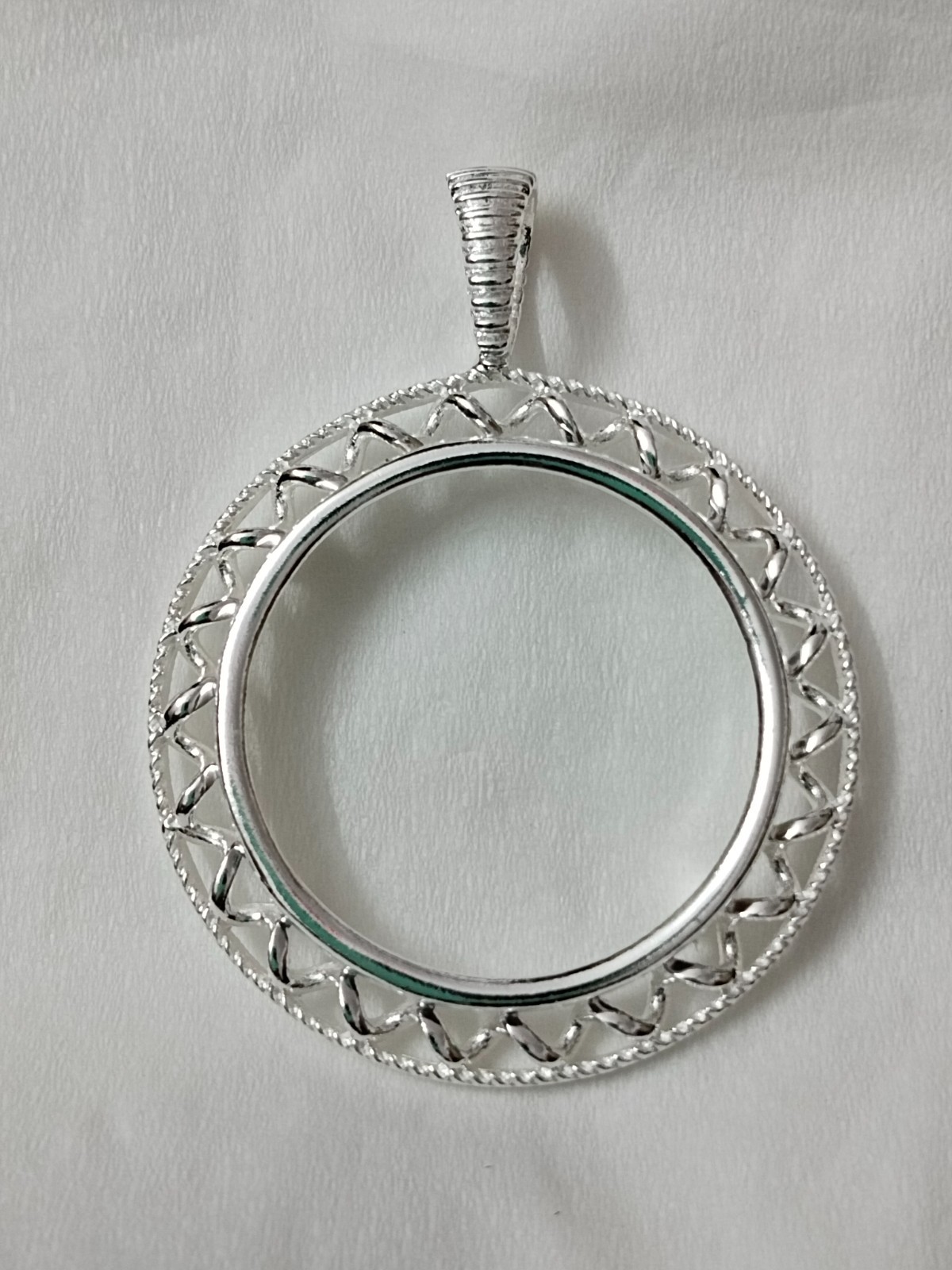 925 Sterling Silver Round Bezel Pendant Blank Bezel holder Coin Connector