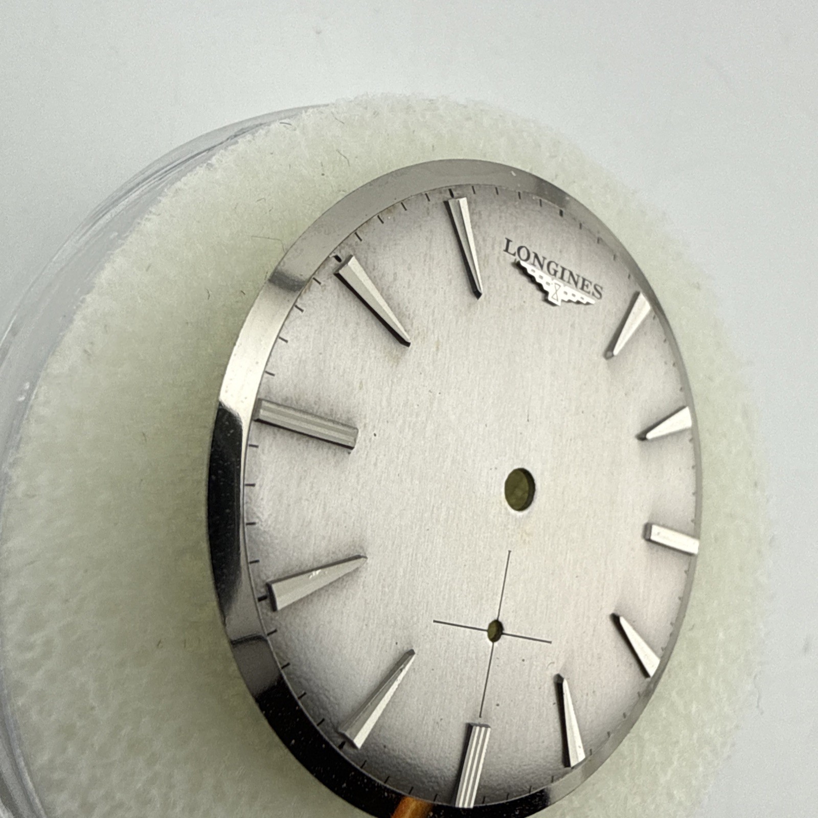 Longines Vintage NOS Watch Dial Silver W/ Mirror Edge Finish 29mm Sub Seconds