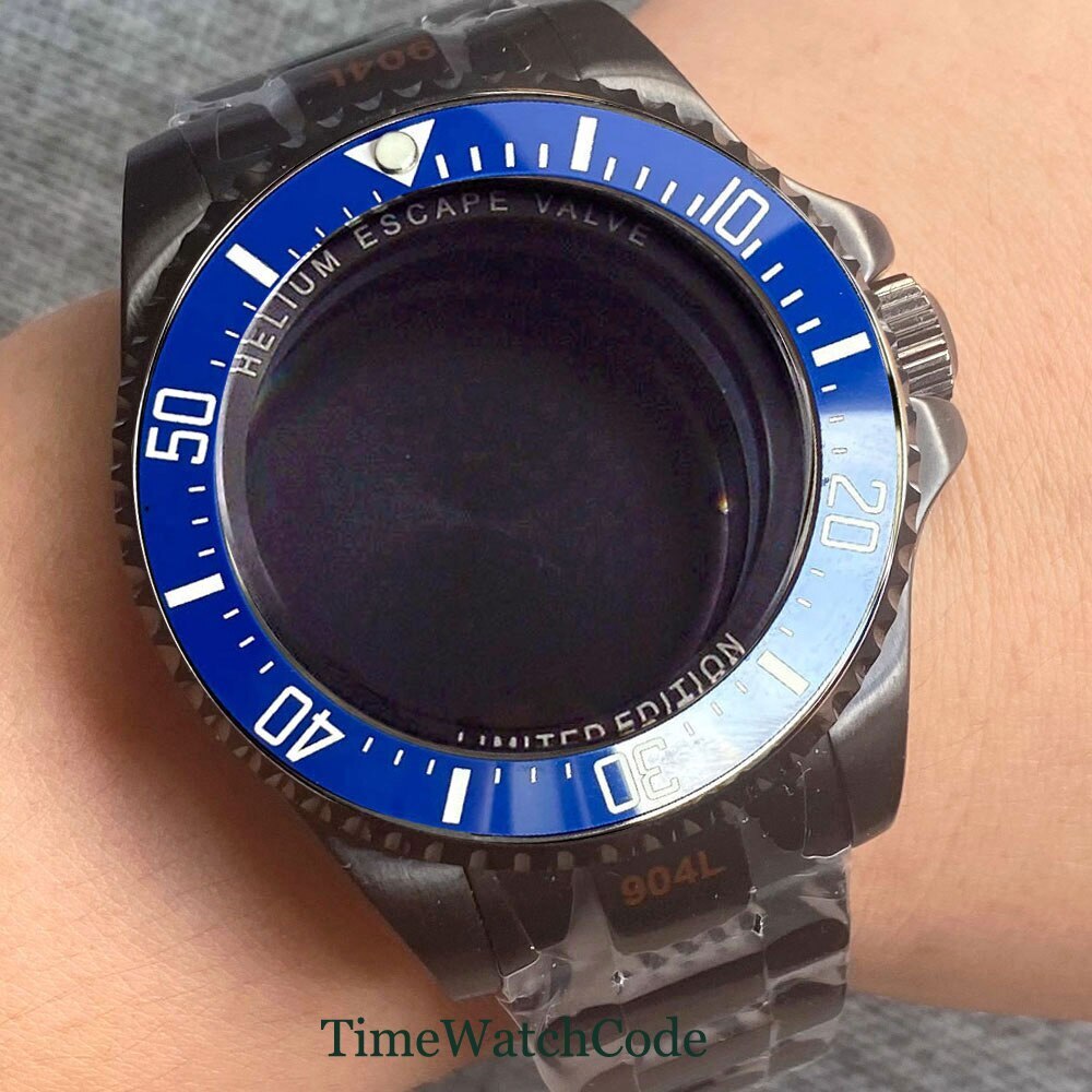 43mm PVD Black Watch Case Fit NH34 NH35 NH36 ETA2824 PT5000 Miyota8215 DG2813