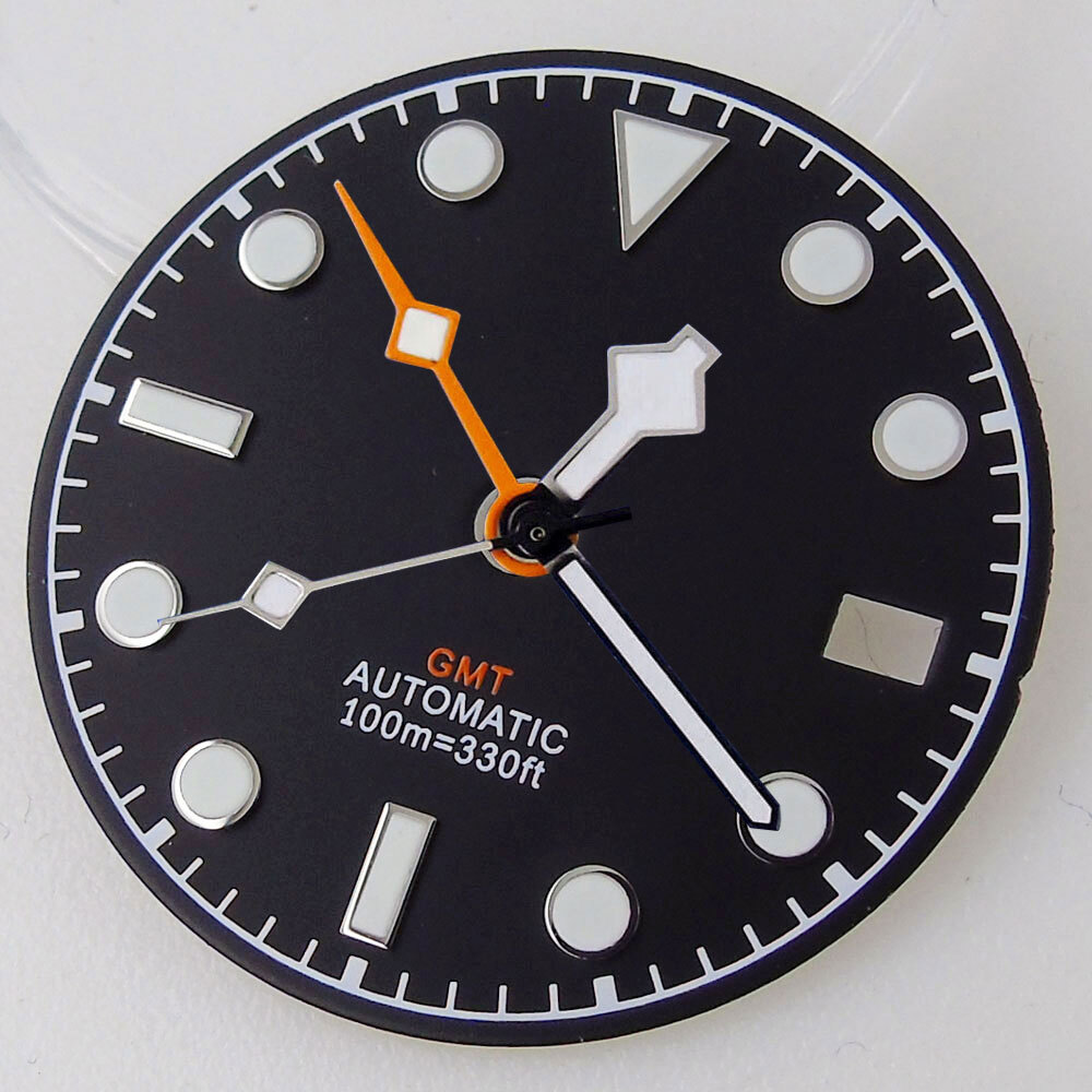 29MM GMT Black White Blue Dial Luminous Dial For MOD Dial Japan NH34A movement