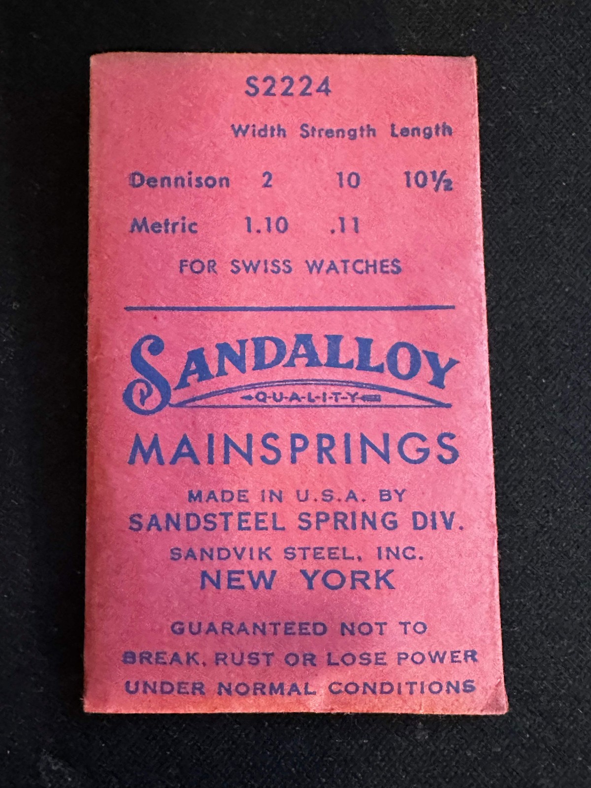 Sandsteel Sandalloy Mainspring S2224 for Gruen caliber 405, 406, 410, 411, etc –