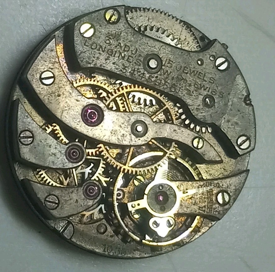Vintage 1916 Longines 15 jewels 3 adj. movement & dial for part As Is # 3445955